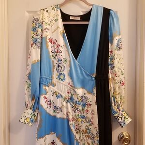 Tory Burch Silk Floral Wrap Long Sleeve Dress